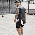 thumbnail image 4 of 1 pieza de pantalones cortos de entrenamiento 2 en 1 para hombre, pantalones cortos ligeros para gimnasio, Yoga, entrenamiento, boxeo, deportes, pantalones cortos con trabillas para toallas Vhermosa 221580-3, 4 of 4