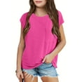 thumbnail image 2 of LRen Girl Shirts Size 8 Floral Print Drop Shoulder Cute Shirts Crew Neck Summer Graphic Tee Comfort Fit Summer Cute Trendy Tops,Z1-Hot Pink,9-10 Years, 2 of 5