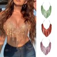 thumbnail image 2 of Yokua Womens Rhinestones Tassels Halter Crop Top Body Chain Sexy Backless Camisole, 2 of 15