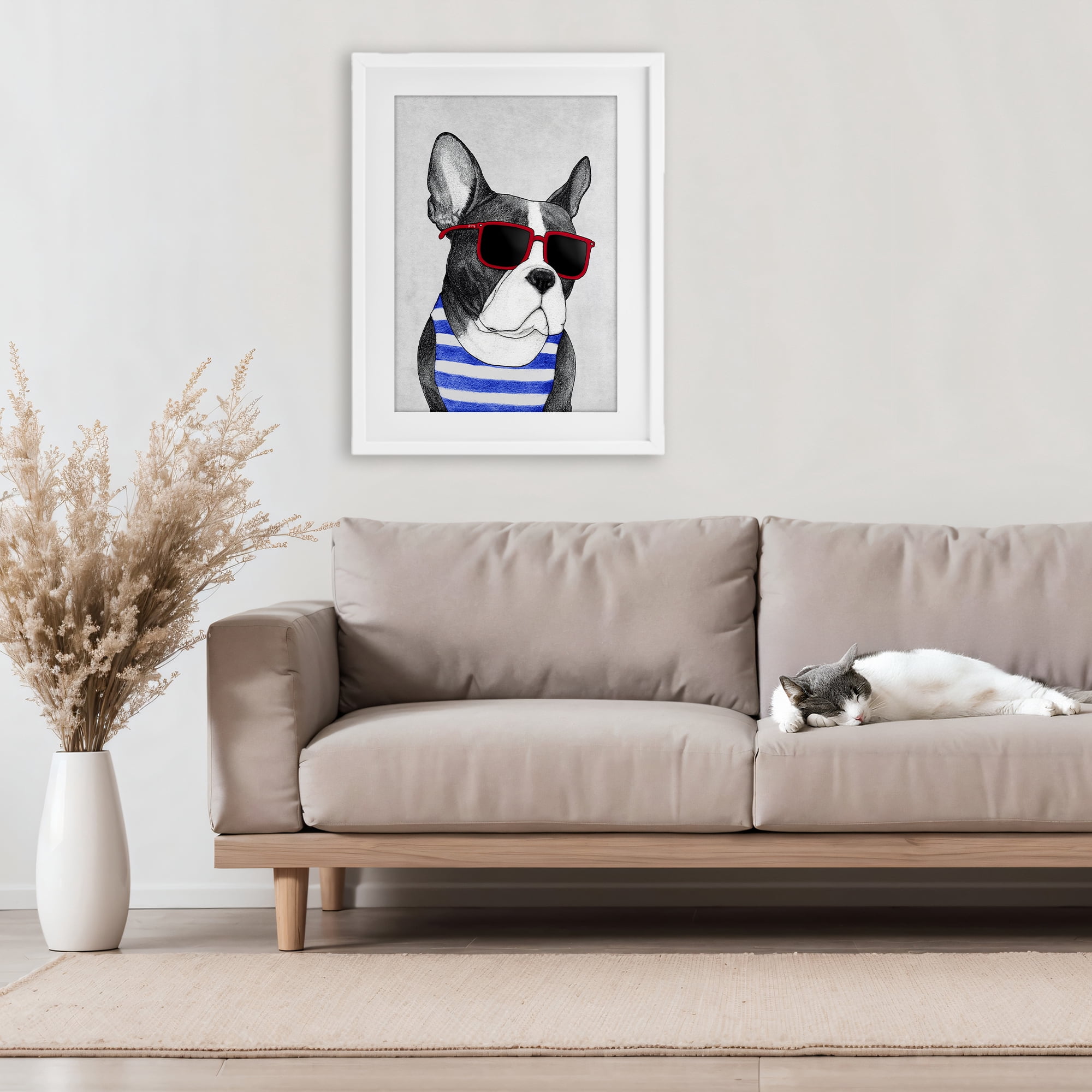 Stupell Industries Frenchie Summer Style White Framed Print Under Glass, design by Barruff