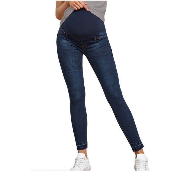 UJNDER Women's Maternity Jeans High Waisted Stretch Skinny Denim Comfort Fit Pull On Design Blue L