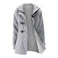thumbnail image 4 of Womens Horn Button Fleece Thicken Coat with Hood Winter Warm Jacket Pea Coat Zip Hoodie Cotton Sweatshirt Outwear (XX-Large, Gray), 4 of 6