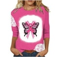 thumbnail image 2 of qelini Womens Blouses 3/4 Sleeve Work Casual Breast Cancer Awareness Support Workout Tops Plus Size Round Neck Ribbon Graphic Fall Casual Comfy Vacation Shirts Athletic M, 2 of 4