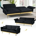 thumbnail image 5 of ACMEASE 70” Velvet Futon Sofa Bed with Adjustable Armrests and 2 Pillows, Convertible Futon Couch, Black, 5 of 7