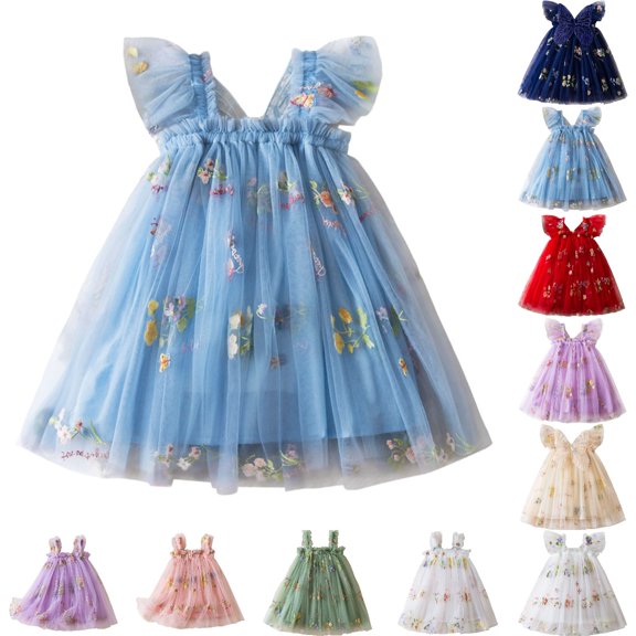 Bmisegm Toddler Summer Dress Baby Girl Strap Floral A Line Dress Sleeveless Beach Butterfly Sundress for Toddler Girl