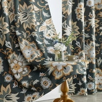 Vintage Floral Blackout Curtains for Bedroom 84-Inch Length 2 Panels, Moody Black Flowers Boho Tribal Window Curtain, Room Darkening Thermal Insulated Country Farmhouse Curtain Panels