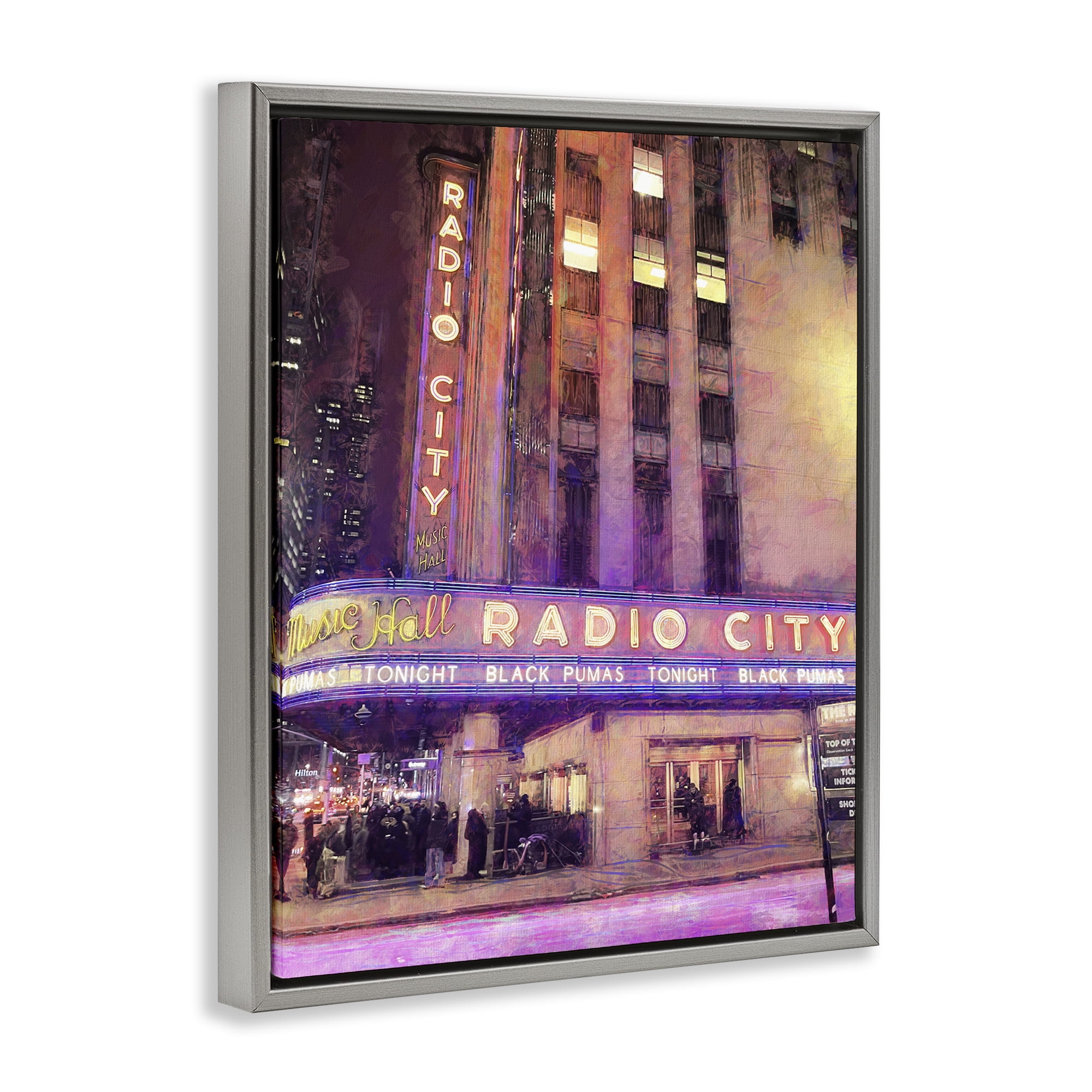 Stupell Industries Radio City Music Hall Gray Framed Floater Canvas Wall Art, design by Grotto Studios