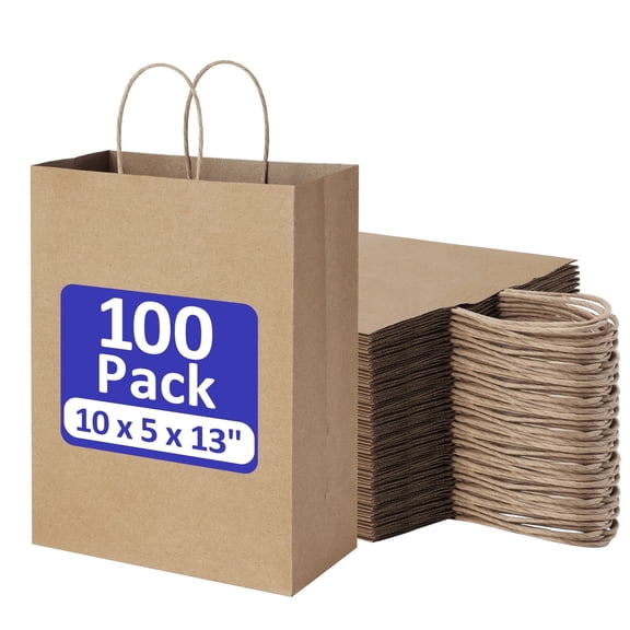 BagDream 100 Pack Brown Paper Gift Bags with Handles 10x5x13 Kraft Shopping Bags for Birthday Party Favors Grocery Retail Shopping Business