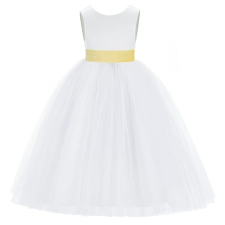 

White V-Back Satin Special Occasion Dresses for Toddler Girls 219T