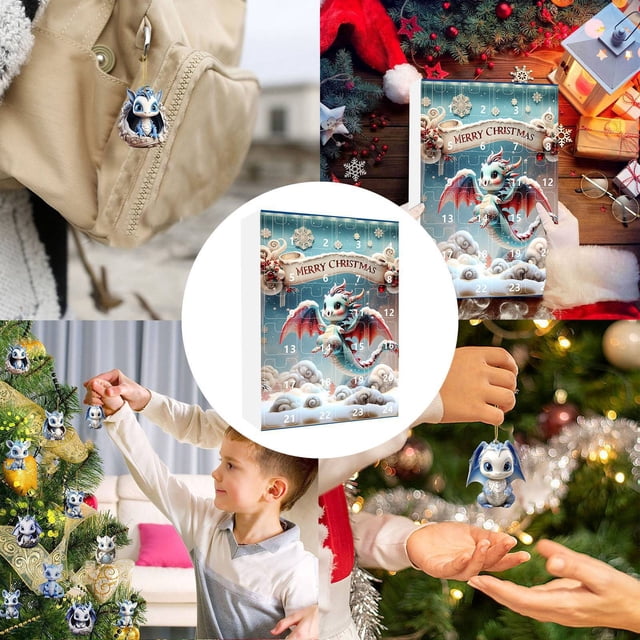 Calendario de cuenta regresiva para Navidad | 24 días de diversión festiva | Adorno colgante de acrílico con forma de bebé de hielo y caja de regalo para niños