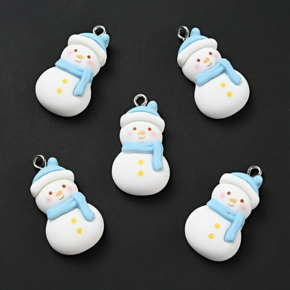 50 pc Christmas Opaque Resin Pendants with Platinum Tone Iron Loops Snowman Charm White 31.5x16.5x7.5mm Hole: 2x2.3mm