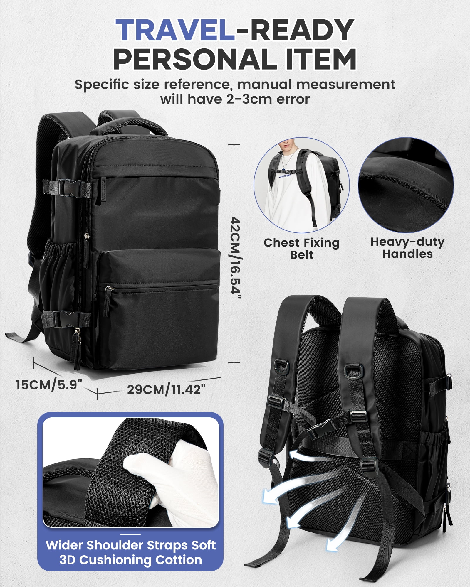 Large Vacuum Travel Backpack with Pump for Women,Airback Personal Item Carry on Backpacks Flight Approved 18x14x8 inches for Men,Laptop Waterproof Work Compression bags Casual Daypack,Black