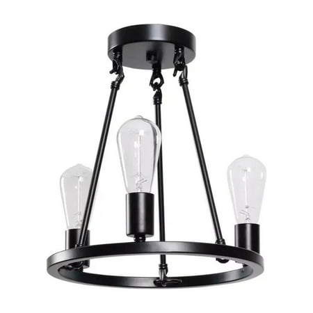 Hampton Bay Stratton 14 in. 3-Light Black Semi-Flush Mount HDP00007