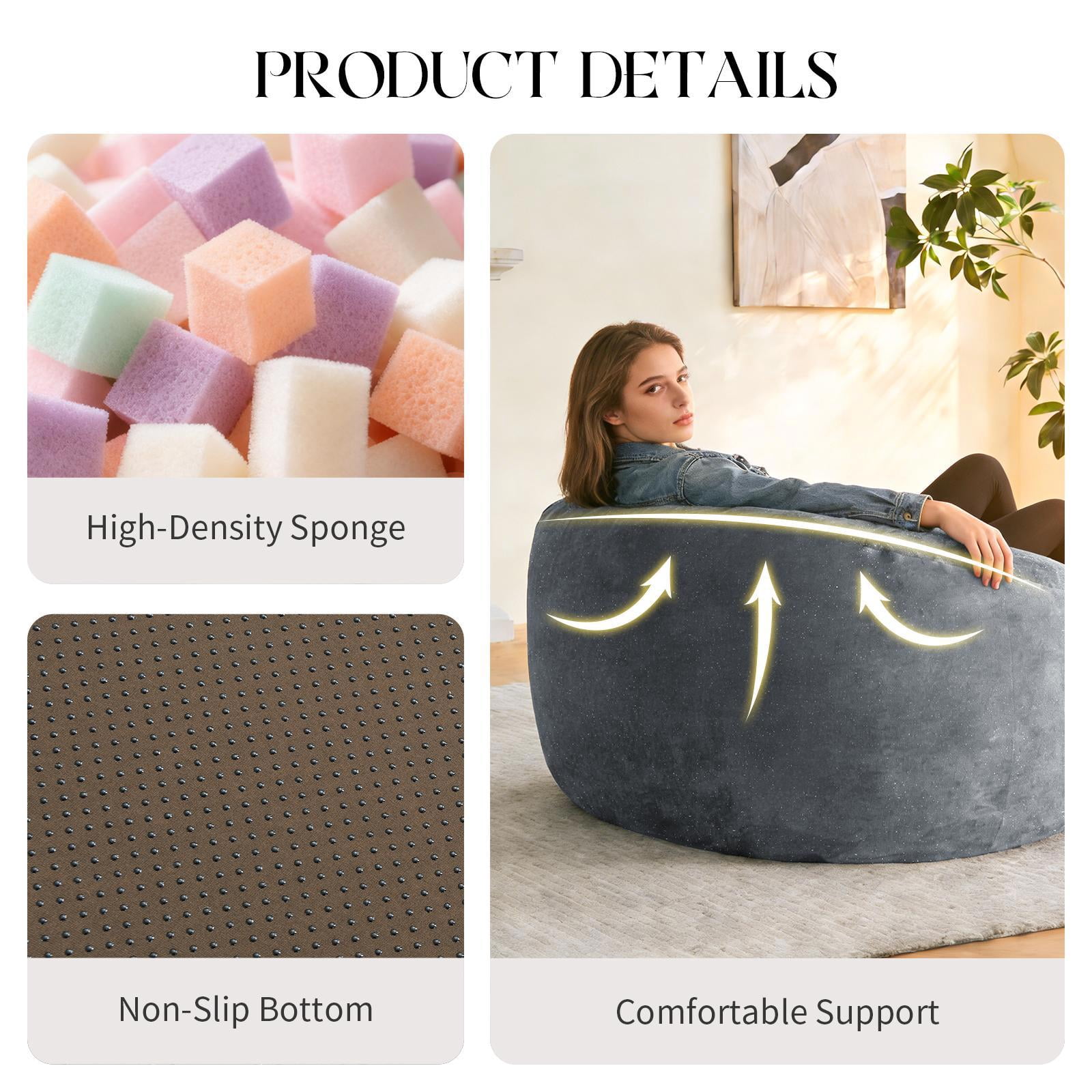Hommoo Ultra-Comfort Ergonomic Bean Bag Chair Lounge Chair, with Adjustable High-Elasticity Inner Filling and Detachable Washable Cover, for Living Room, Bedroom & Balcony, Gray