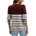 thumbnail image 4 of SOOMLON 3/4 Sleeve Shirts for Women Petite Tunic Cotton Stretchy Tops Casual Crewneck Shirts Funny Striped Print T Shirts 2025 Trendy Spring Summer Ladies Tops Loose Fit Basic Outfits Pullover Wine S, 4 of 8