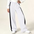 thumbnail image 6 of OGLCCG Fleece Sweatpants Girls Side Stripe Wide Leg Active Sweat Pants Elastic Waist Loose Fit Warm Athletic Trousers with Pockets(White,9-10 Years), 6 of 8