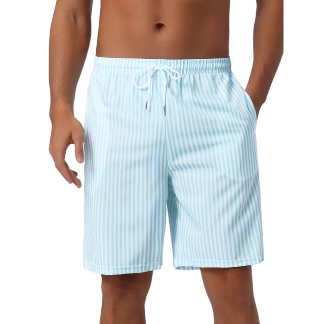 INSPIRAR CHIC Pantalones Cortos de Baño a Rayas de Verano para Hombre con Cintura Ajustable 34 Azul Claro