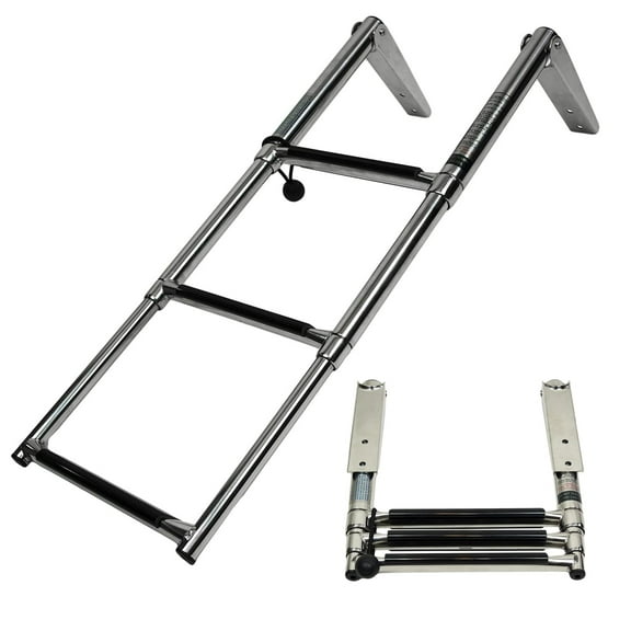 MARINE CITY 3-Step Telescoping Boat Ladder, 304 Stainless Steel, Foldable with Anti-Slip PVC Steps, 400 lbs Capacity, for Marine Boats and Ships, Pack of 1