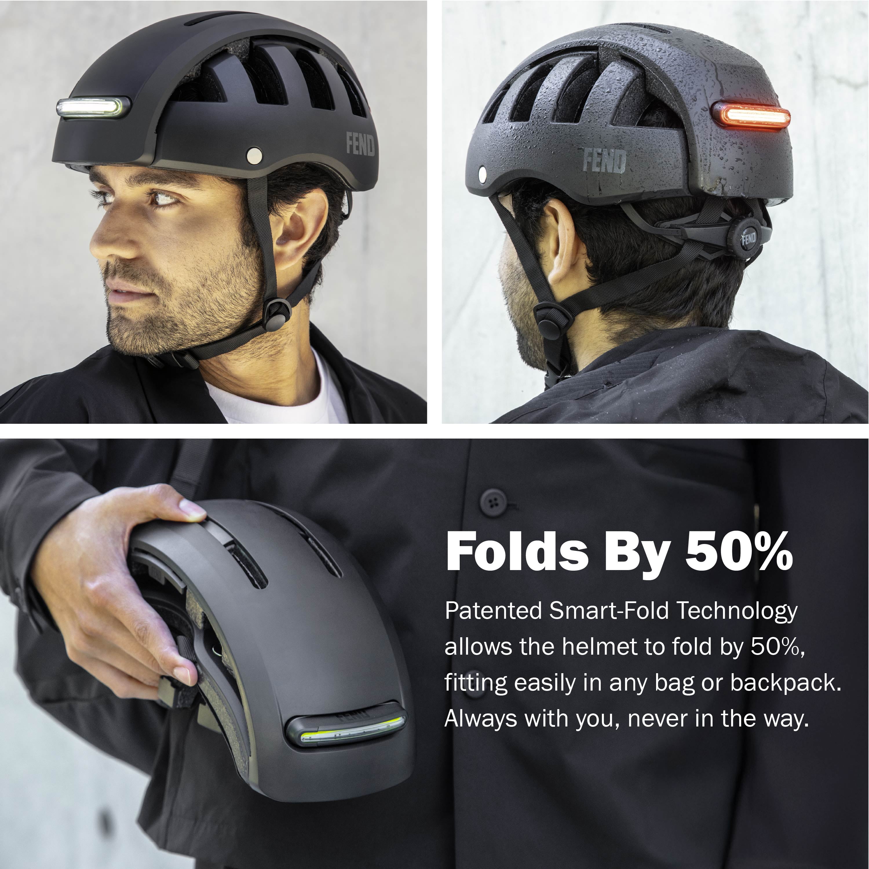 FEND Super Helmet With Ultra-Bright Lights - Adult Mens and Womens Bike Helmet - Collapsible by 50% of Original Size - Safety Certified for Bicycle Road Bike Scooter Cycling Commuter Helmet&nbsp;
