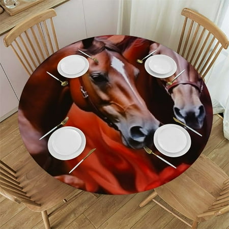 

BCIIG Horses Painting Red Swirls Round Table Cover Stain Resistant Washable Indoor Outdoor Tablecloth Kitchen Dining Wedding Parties 100% Polyester Fiber 42-46