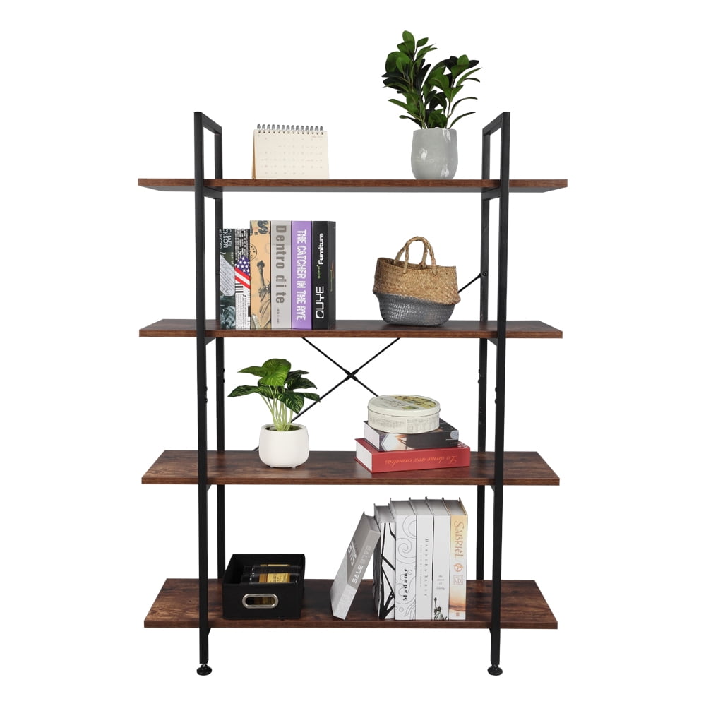 4Tier Industrial Bookcase and Book Shelves, Vintage Wood and Metal