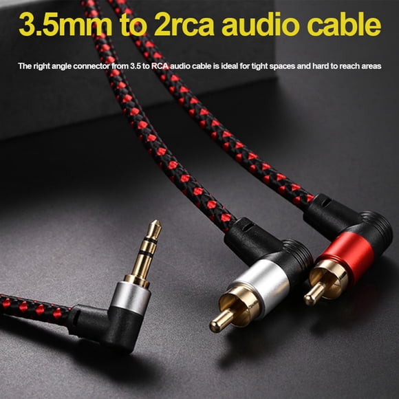 2X 90 Degree 3.5mm Male to 2 RCA Male Cable Right Angle Stereo AUX Y Splitter Cord Microphone Jack Plug for Laptop 1M