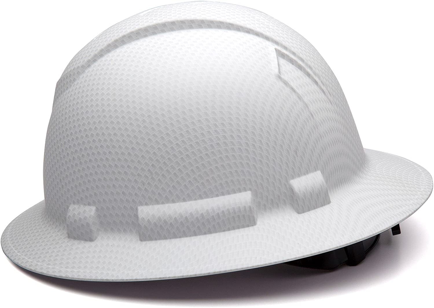 Ridgeline White Graphite Pattern Full Brim Hard Hat, Four Point Adjustable Ratchet Suspension
