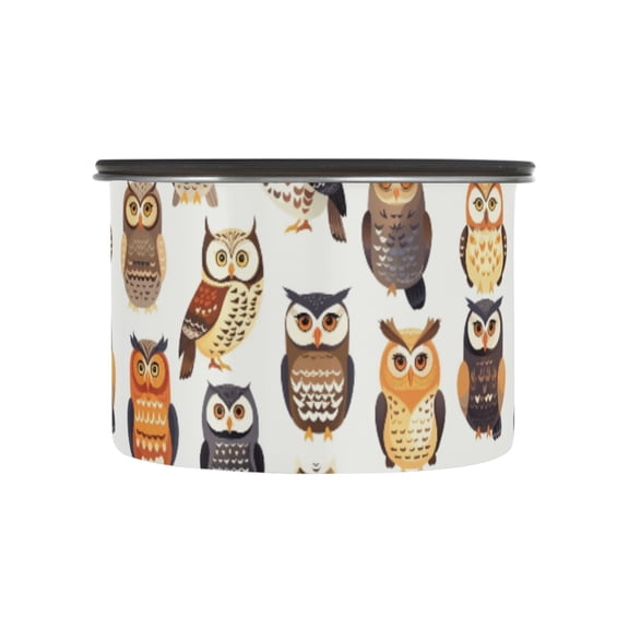 Cartoon Owl Prints Airtight Coffee Bean Canister 17oz Food Storage Containers with Lids For Gournd, Tea, Sugar, Flour, Rice, Cereal, Candy Cookie Jar