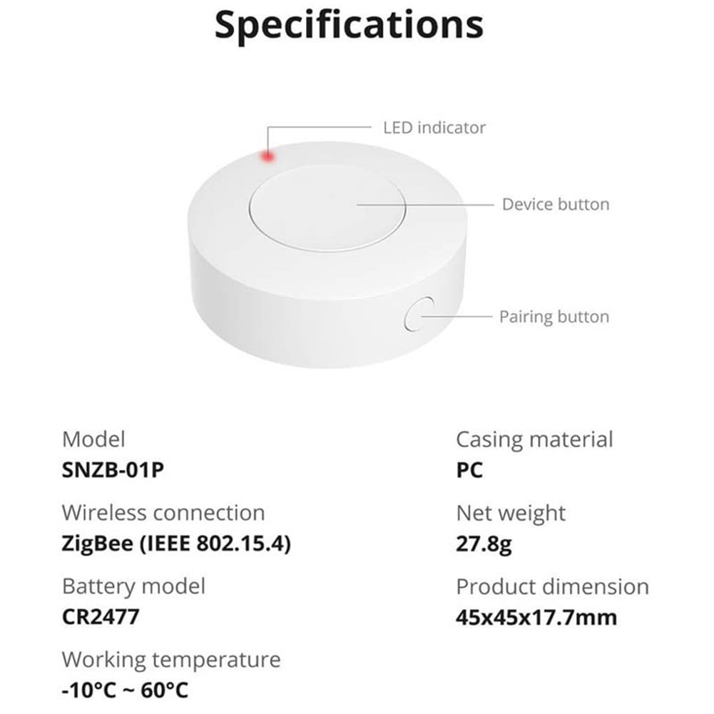 for SONOFF SNZB-01P for Zigbee Wireless Button Scene Switch APP Remote Control