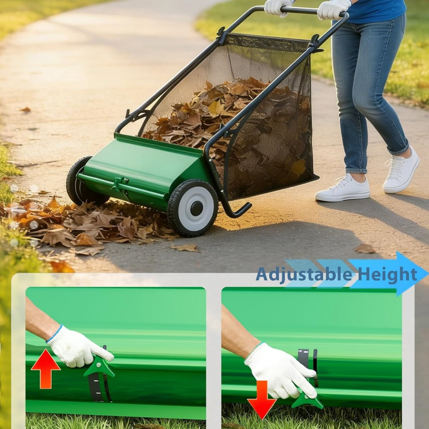 Riedhoff 26" Push Lawn Sweeper,4 Spinning Brushes, 7 Cu. Ft Capacity Collection Bag, Adjustable Height, Green