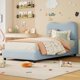 thumbnail image 5 of Tamaño individual marco de cama niños velvet forrado cabecero cute low-profile cama de plataforma girls y boys no necesita colchón base strong de madera slats noise-free fácil montaje blue, 5 of 7