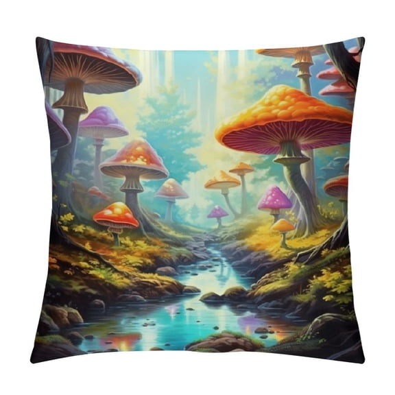 Autua Mushrooms Graphic Decorative Cushion Cover for Home Couch Living Room Bed Sofa - Short Plush, Zipper Closure, 1 PC 12x12in