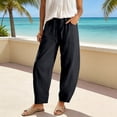 thumbnail image 2 of FINALGANG Womens Solid Color Barrel Pants With Drawstring Elastic High Waist Pockets For Casual Daily Wear Beach Vacations Summer Loungewear Black, 2 of 5