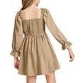 thumbnail image 3 of Langwyqu Solid Color Square Neckline Girls Lantern Sleeve Dress For 4-14 Y, 3 of 5