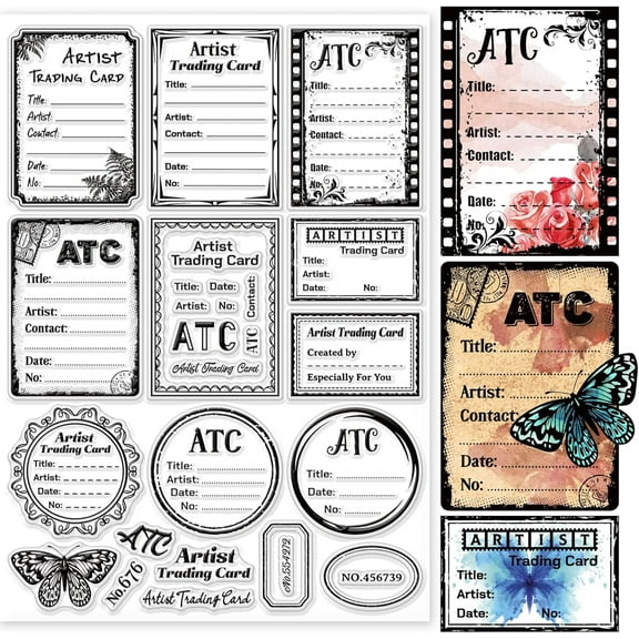 ATC Frame Background Clear Stamps for DIY Scrapbooking 11.7x8.3inch Artist Trading Card Silicone Stamp Seals for Cards Making Photo Album Journal Home Decoration