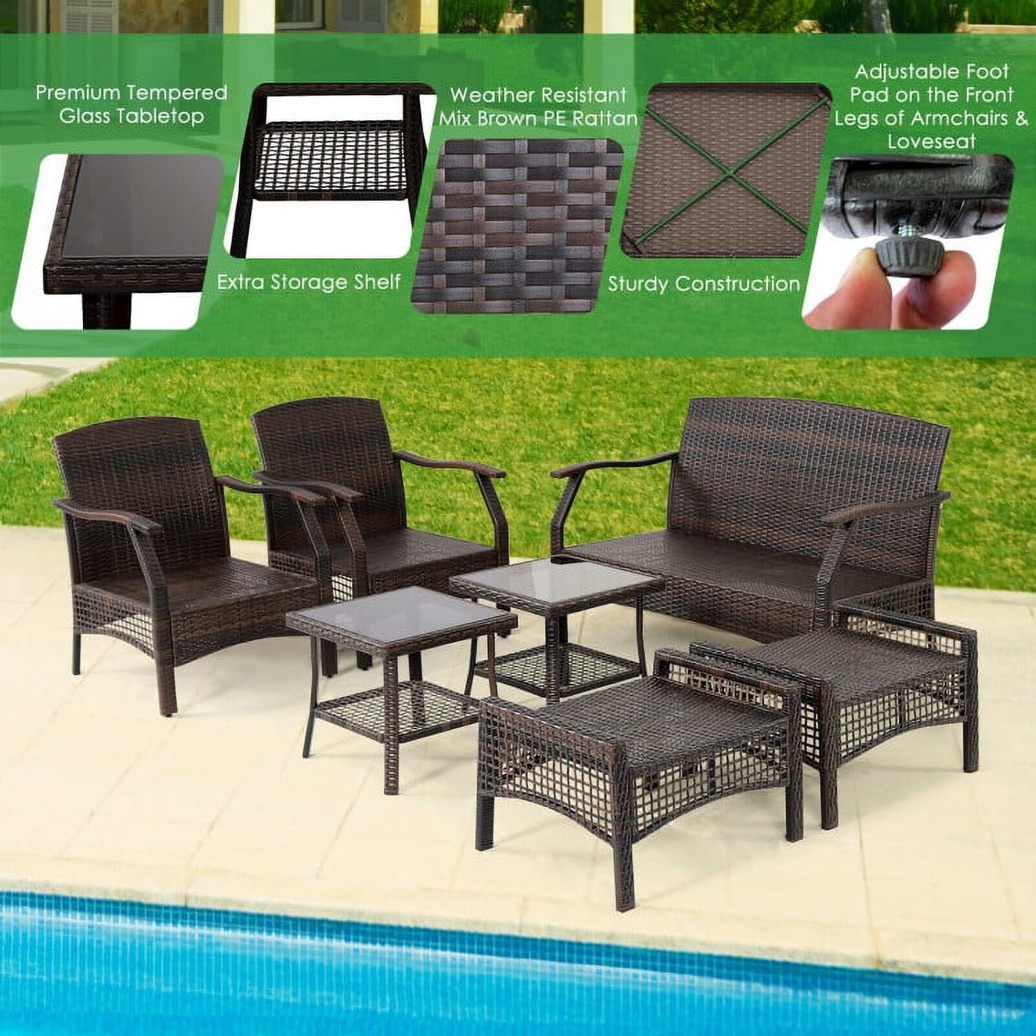 Aimee Lii 7 Pieces Wicker Furniture Set, Outdoor Patio Furniture with Waterproof Cover, White Aimee Lii 7 Pieces Wicker Furniture Set, Outdoor Patio Furniture with Waterproof Cover, White