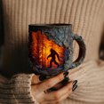thumbnail image 6 of 3D Vintage Sasquatch forest Fire Mug, Cryptid Believers Nature Lovers Outdoor Camping Kitchen Coffee Cup, Wilderness Themed Mug with 3D Bark Texture and Flame Silhouette, 6 of 9