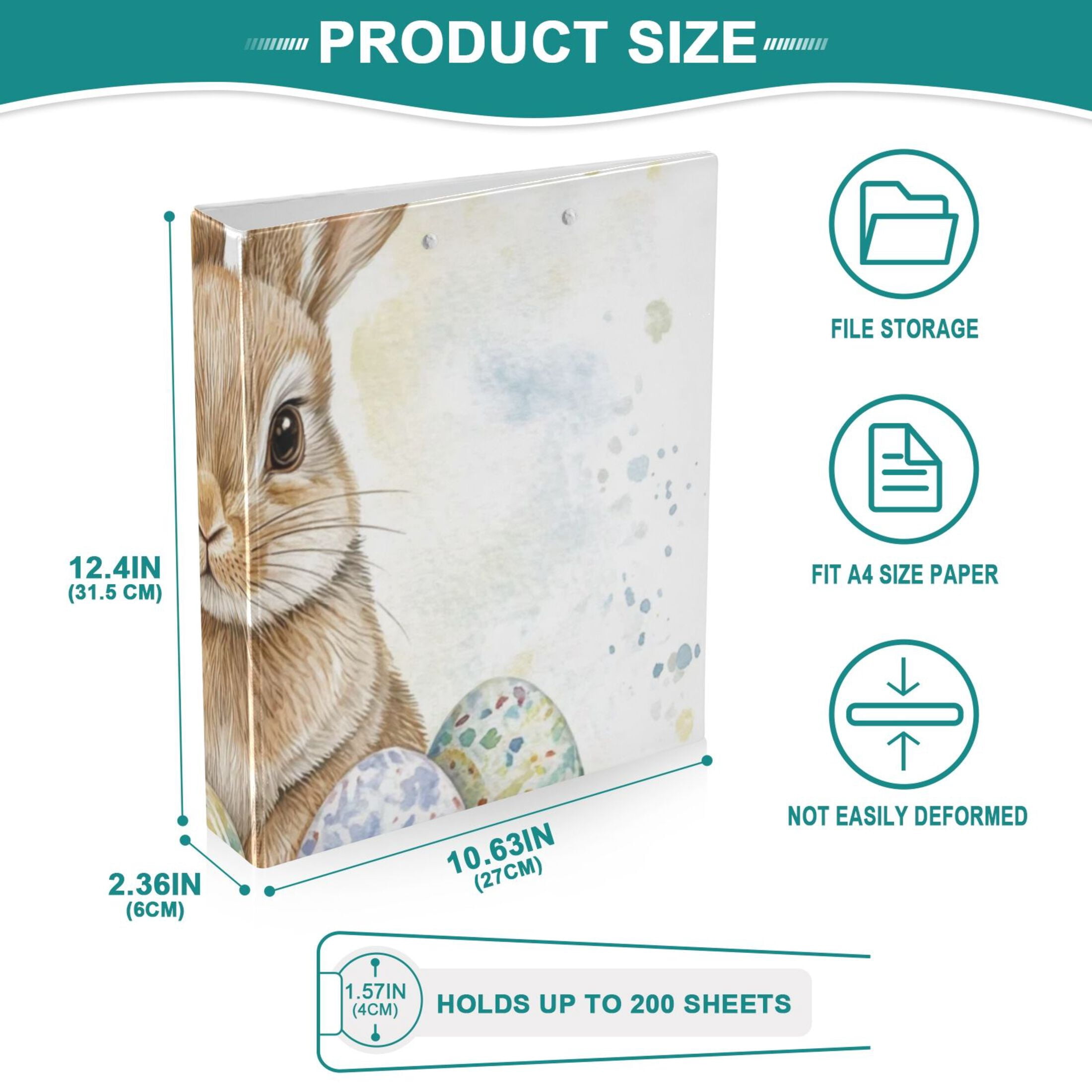 Bunny Easter Eggs Rabbit 3 Ring Binders 1.5 inch Hardcover File Folders with Interior Pockets A4 Size Organizer for School Office Hospital