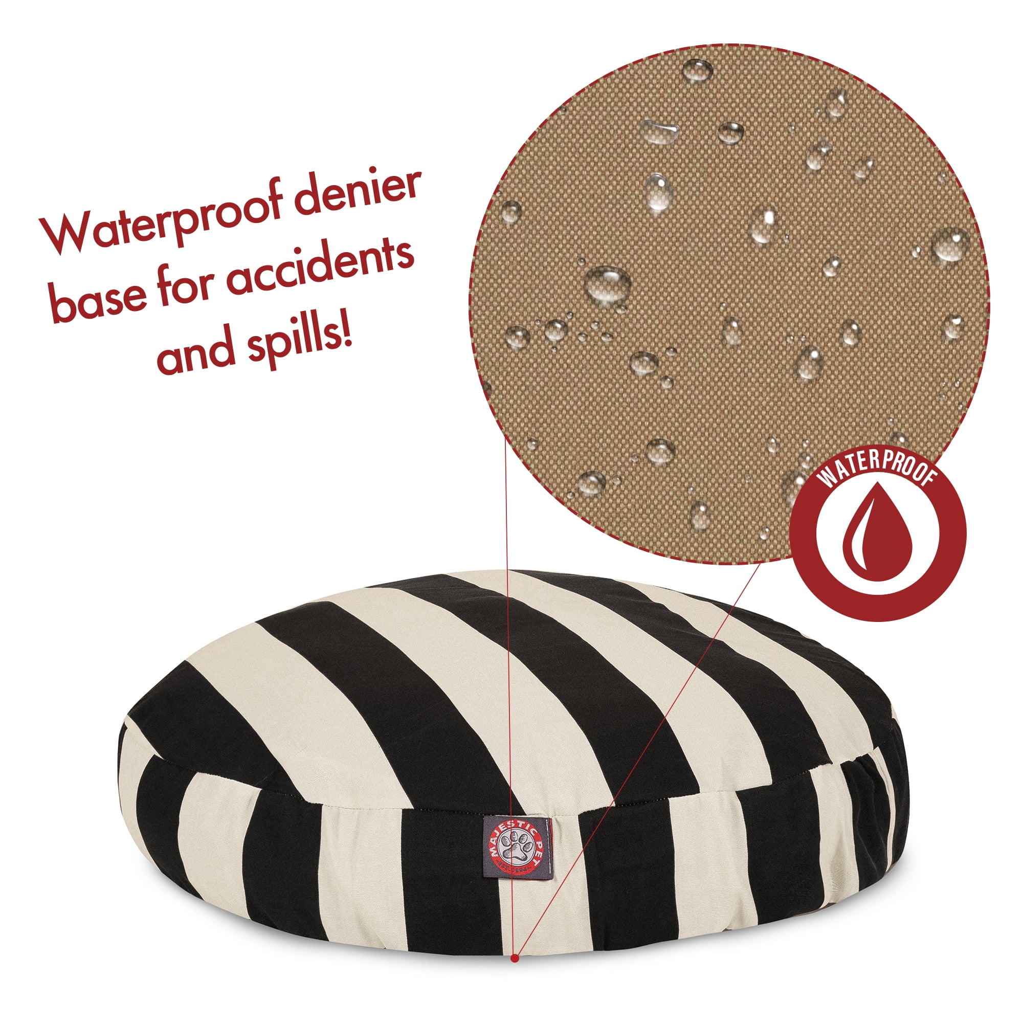 Majestic Pet Vertical Stripe Round Dog Bed Treated Polyester Removable Cover Black Medium 36 x 36 x 5