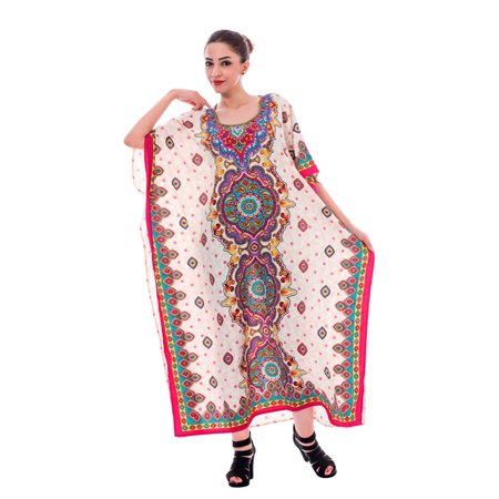 Oussum Off White Kaftan Dresses For Women Floral Beach