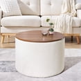 thumbnail image 2 of 2-Piece Set Round Chenille Storage Ottoman, Equipped with a Drum Shaped Small Stool, Storage Space, and MDF Made Desktop Panel ( 23.62"x23.62"x16.53"), 2 of 14