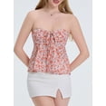 thumbnail image 4 of Gupgi Women Flower Tube Top Strapless Tie Front Smocked Bandeau Tops Off Shoulder Ruffle Vest, 4 of 9