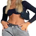 thumbnail image 4 of Women Rib Knit Crop Tops Long Sleeve Square Neck Stretchy Blouse, 4 of 6