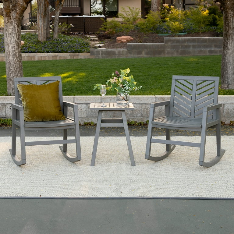 Walker Edison 3 Piece Outdoor Rocking Chair Chat Set Grey Wash