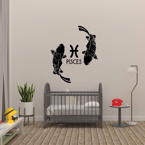 Beautiful Koi Fish Drawing Pisces Water Sign Symbol Horoscope Astrological Chart Zodiac Signs Vinyl Wall Art Sticker Decal For Home Room Wall Office Living Room Wall Decoration Decal Size(30x30 inch)