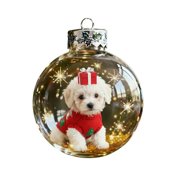 Seyotauo Christmas Dog Snow Globe Ornaments High-Transparency Glass, Exquisite Holly Leaf Metal Hanger for Christmas Tree Decor Indoor Outdoor Christmas Decor Holiday Gifts Festive Christmas Ornament