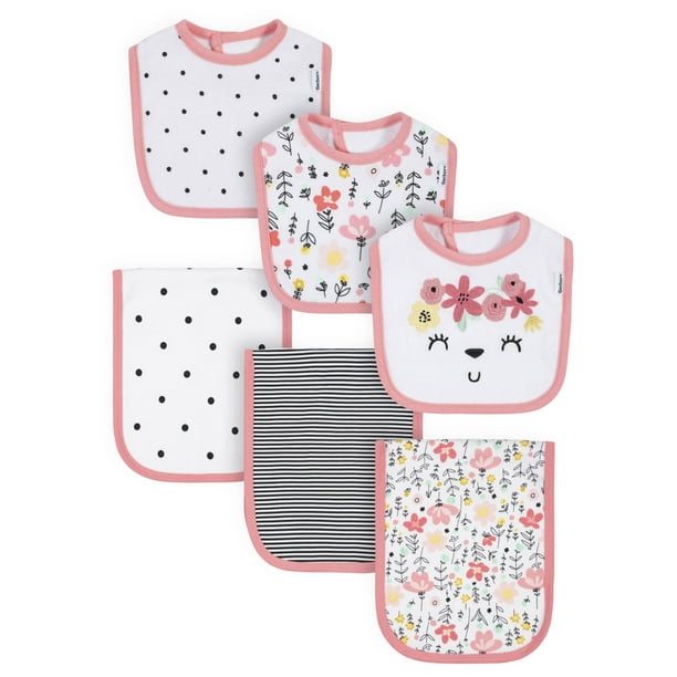 Gerber Gerber Organic Baby Girls Bibs & Burps Bundle, 6Piece