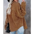 thumbnail image 4 of Camisa de pana con botones, chaqueta de pana con solapa de manga larga, blusas informales holgadas de gran tamaño, chaqueta para primavera y otoño, color caqui M, 4 of 6