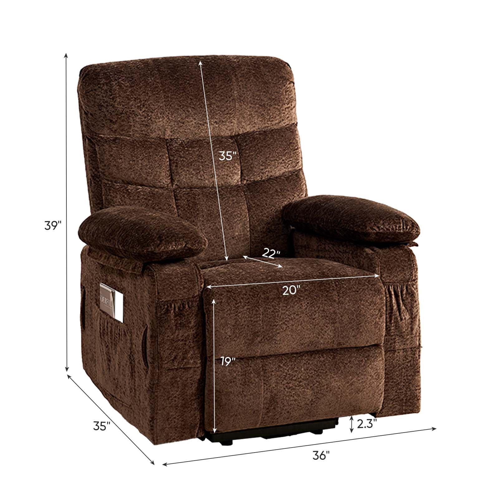 Puremind Dual Motor Power Lift Recliner Chair for Elderly, Electric Lift Recliner Single Sofa with Heating and Message for Living Room/Bedroom, Brown