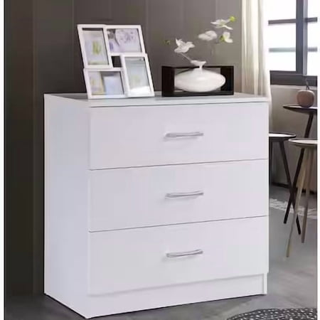 White 3 Drawer Dresser for Small Space Wood Storage Cabinet for Living Room Chest of Drawers with Metal Handle for Bedroom